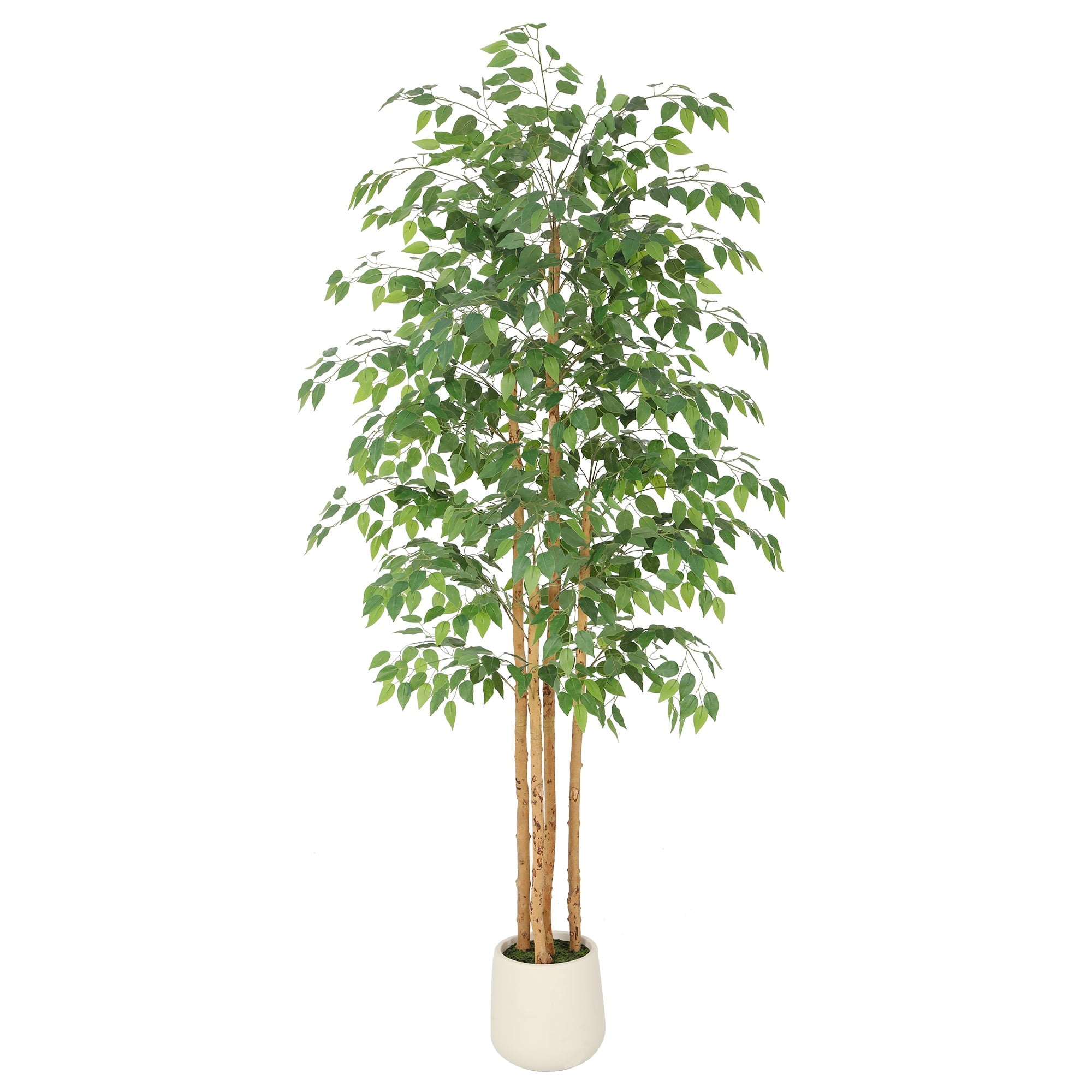 RosyHaven 7ft Resistant UV Artificial Ficus Tree with Exquisite White Planter, Real Wood Trunks, 84"Real Touch Faux Ficus Tree, Fake Ficus Tree Indoor for Living Room Bedroom Dining Room Balcony Pati