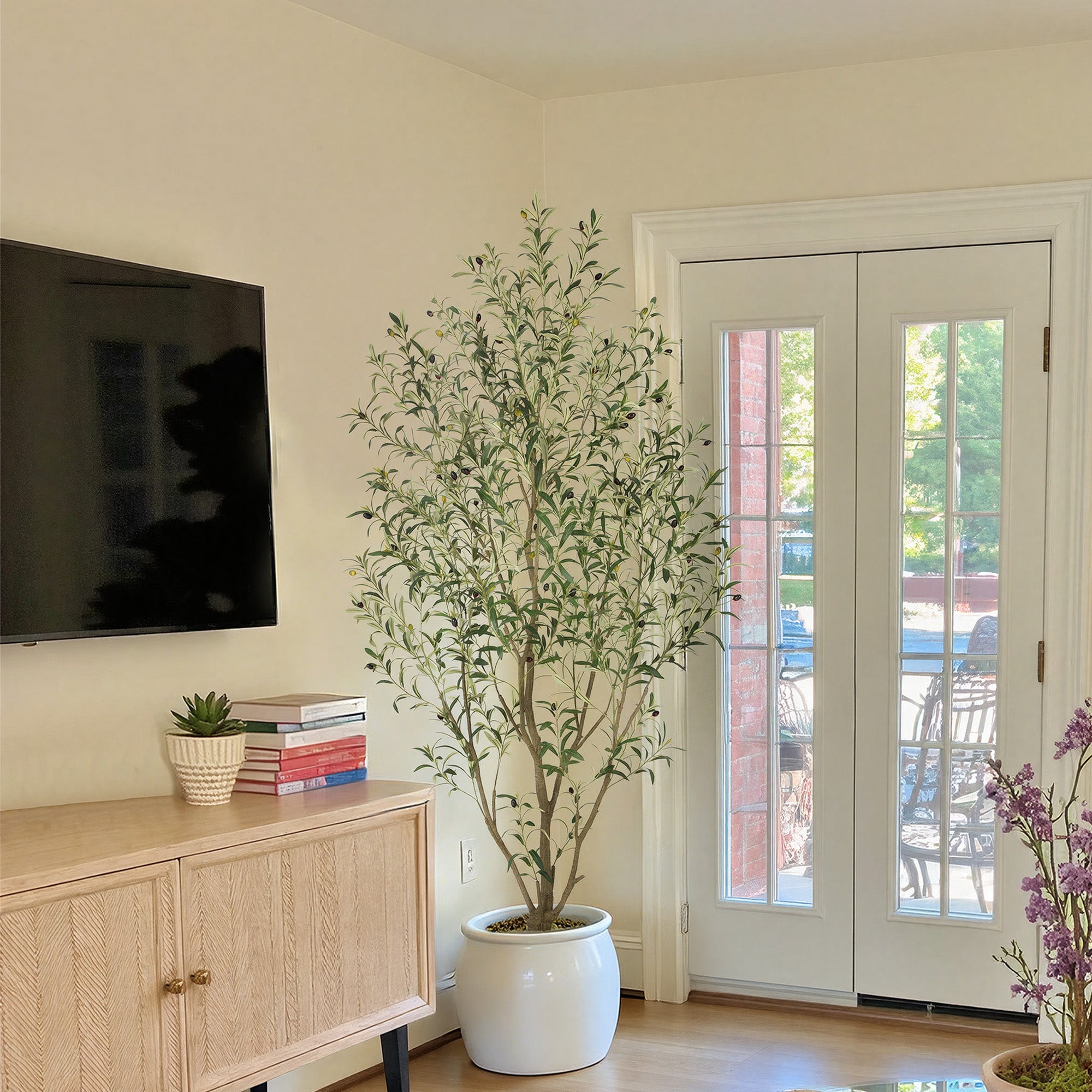 RosyHaven 5/6/7/8ft Super Full Artificial Olive Tree Indoor with Realistic Leaves and Branches, Vibrant Fruits , Large Faux Olive Tree for Living Room Corner Bedroom Garden Porch Balcony Outdoor Decor
