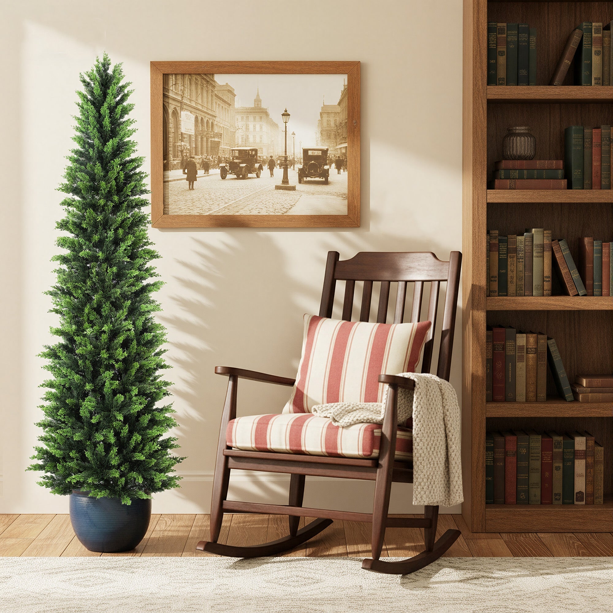 RosyHaven 6ft/7ft Real Touch Cedar Christmas Tree, UV Resistant Artificial Cedar Tree, with Realistic and Full Branches for Front Door Porch Bedroom Livingroom Fireplace Holiday Decor.