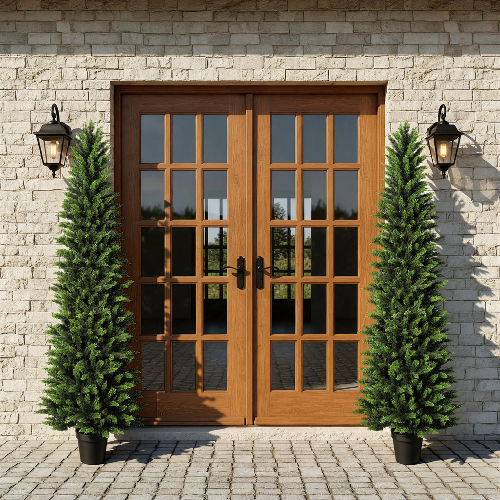 RosyHaven 6ft/7ft Real Touch Cedar Christmas Tree, UV Resistant Artificial Cedar Tree, with Realistic and Full Branches for Front Door Porch Bedroom Livingroom Fireplace Holiday Decor.