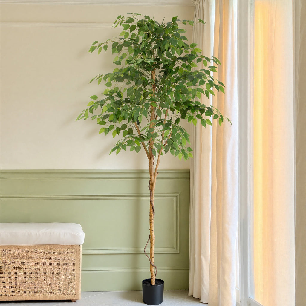 RosyHaven 6ft Resistant UV Artificial Ficus Tree with Real Wood Trunks and Waterproof & Real Touch Leaves, 72"Realistic Faux Ficus Tree for Living Room Bedroom Dining Room Balcony Yard Patio Decor