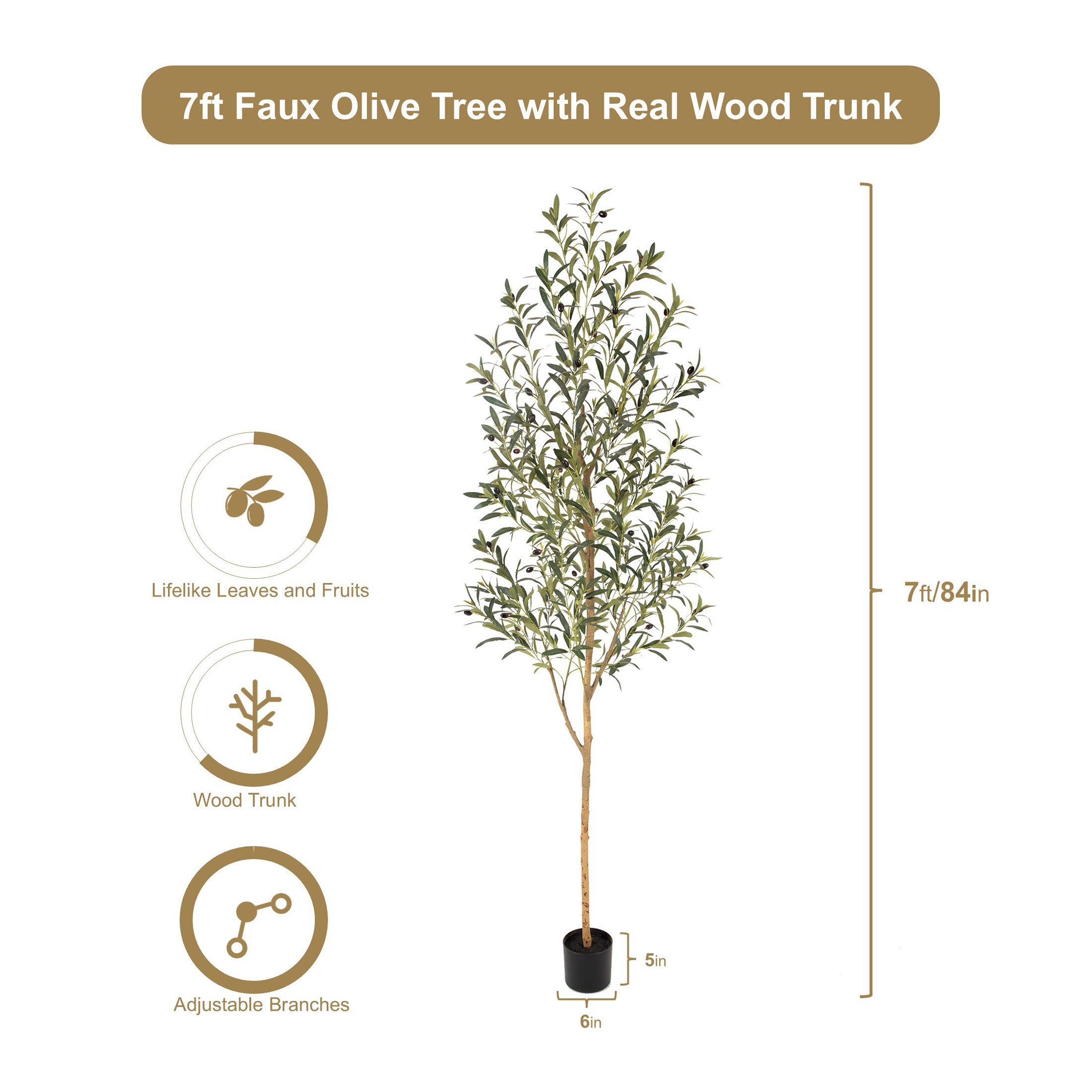 RosyHaven 4/5/6/7ft Realistic Faux Olive Tree, Artificial Olive Tree with Real Trunks, Lifelike Leaves and Fruits for Indoor Outdoor Home Office Store Corner Decor.