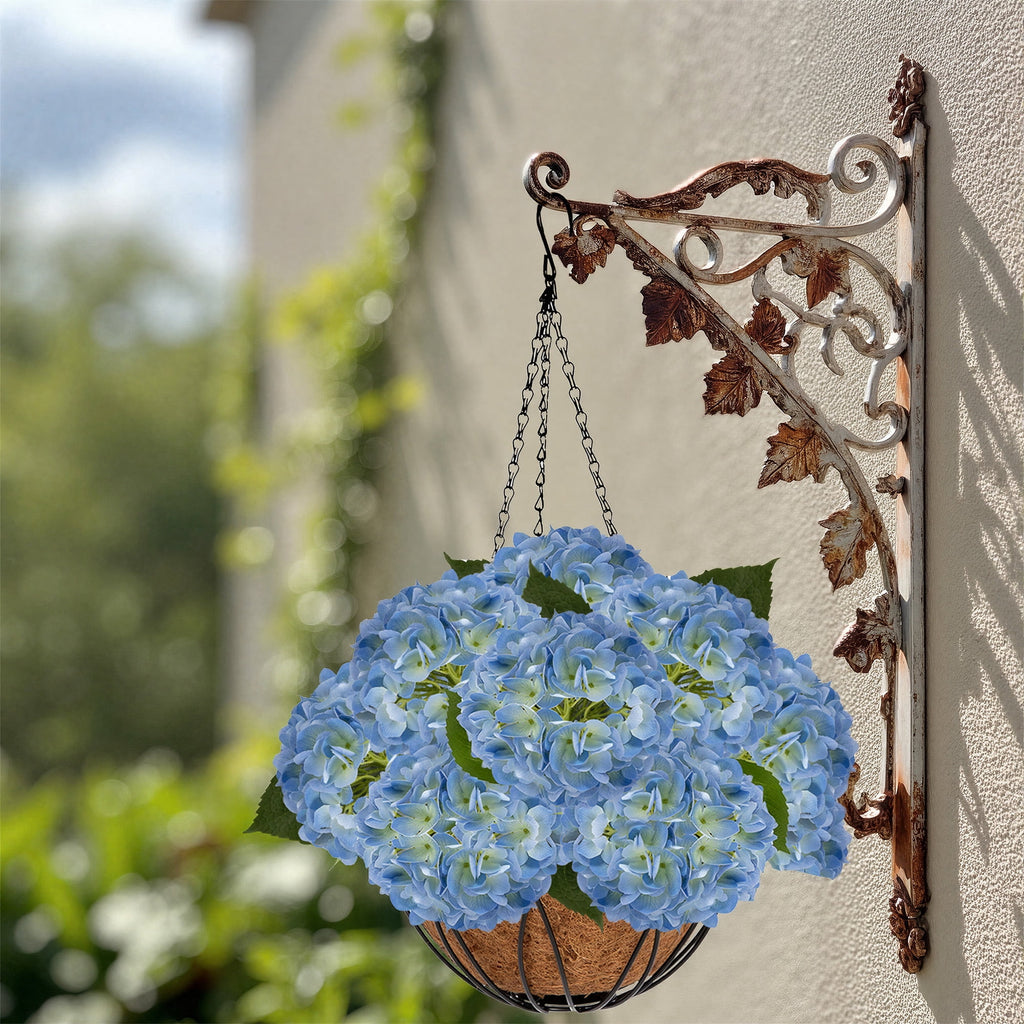 RosyHaven 2Pack Hanging Hydrangea Artificial Flowers with Real Touch Large Bule Hydrangea Flowers,Outdoor Faux Flower Hanging Basket for Spring Summer Porch Balcony Yard Garden Patio Home Decor