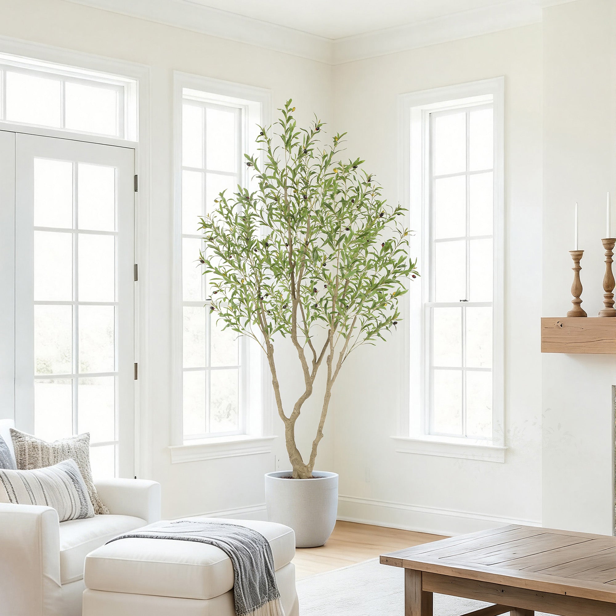 RosyHaven 7ft/8ft UV Resistant Artificial Olive Tree Indoor,Waterproof Faux Olive Tree with Super Full Leaves,Realistic Branches,Vibrant Fruits for Living Room Corner Bedroom Porch Balcony Decor