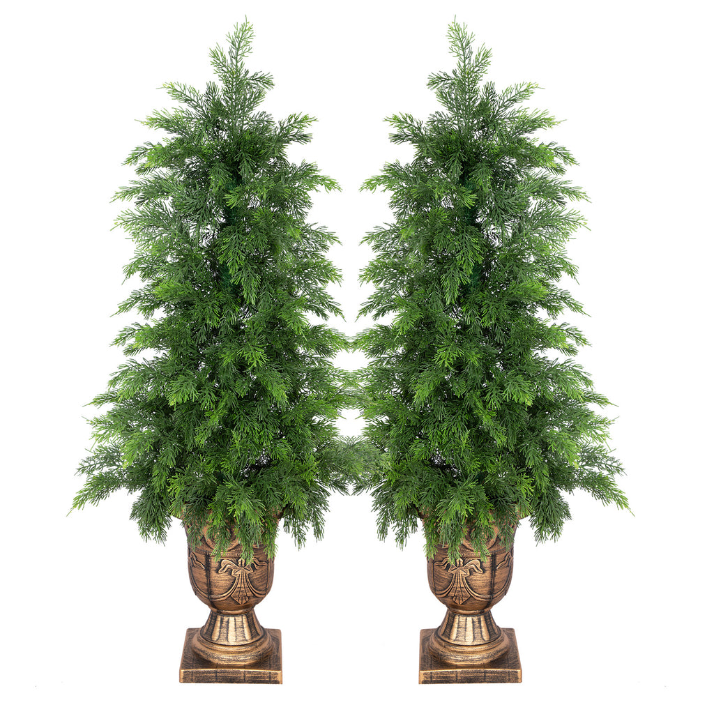 RosyHaven 3ft/4ft/5ft Real Touch Faux Cedar Tree with Decorative Urn Planter , 1Pack/2Pack UV Resistant Artificial Topiary Trees Outdoor for Front Door Porch Bedroom Livingroom Fireplace Holiday Decor