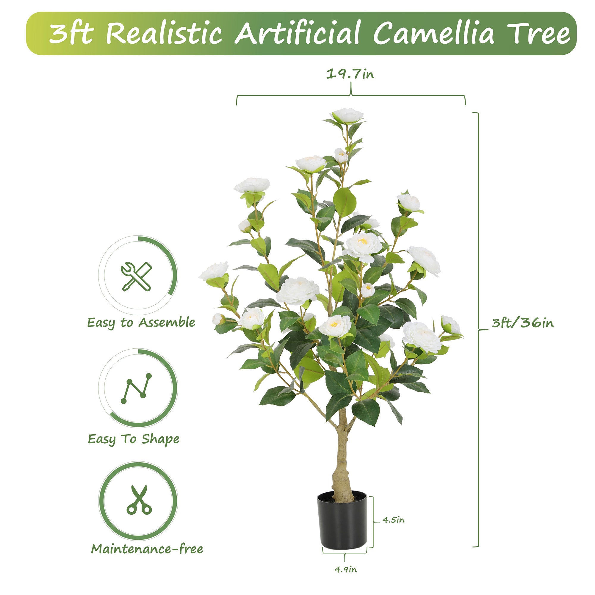 RosyHaven Full 2ft/3ft/4ft/5ft Artificial Camellia Tree with Realistic White/Pink/Red/Yellow/Orange Camellia Flowers, Fake Camellia Tree, Faux Camellia Tree outdoor for Front Door Porch Patio Garden Yard Pool Room Decor,2Pack