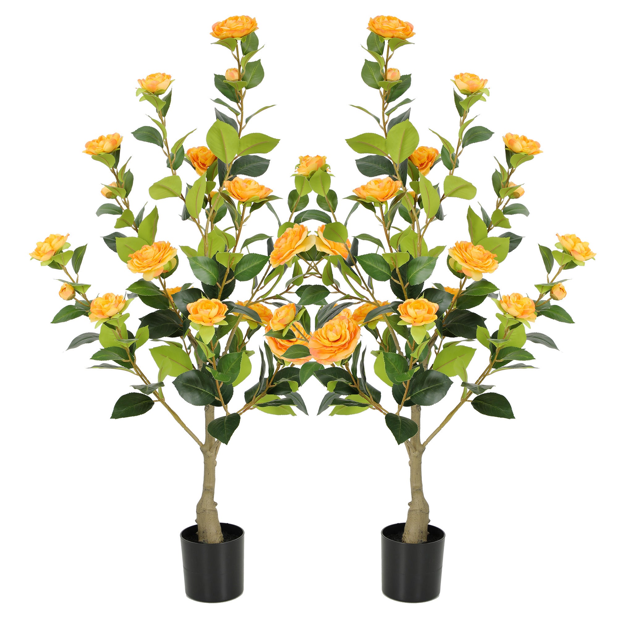 RosyHaven Full 2ft/3ft/4ft/5ft Artificial Camellia Tree with Realistic White/Pink/Red/Yellow/Orange Camellia Flowers, Fake Camellia Tree, Faux Camellia Tree outdoor for Front Door Porch Patio Garden Yard Pool Room Decor,2Pack