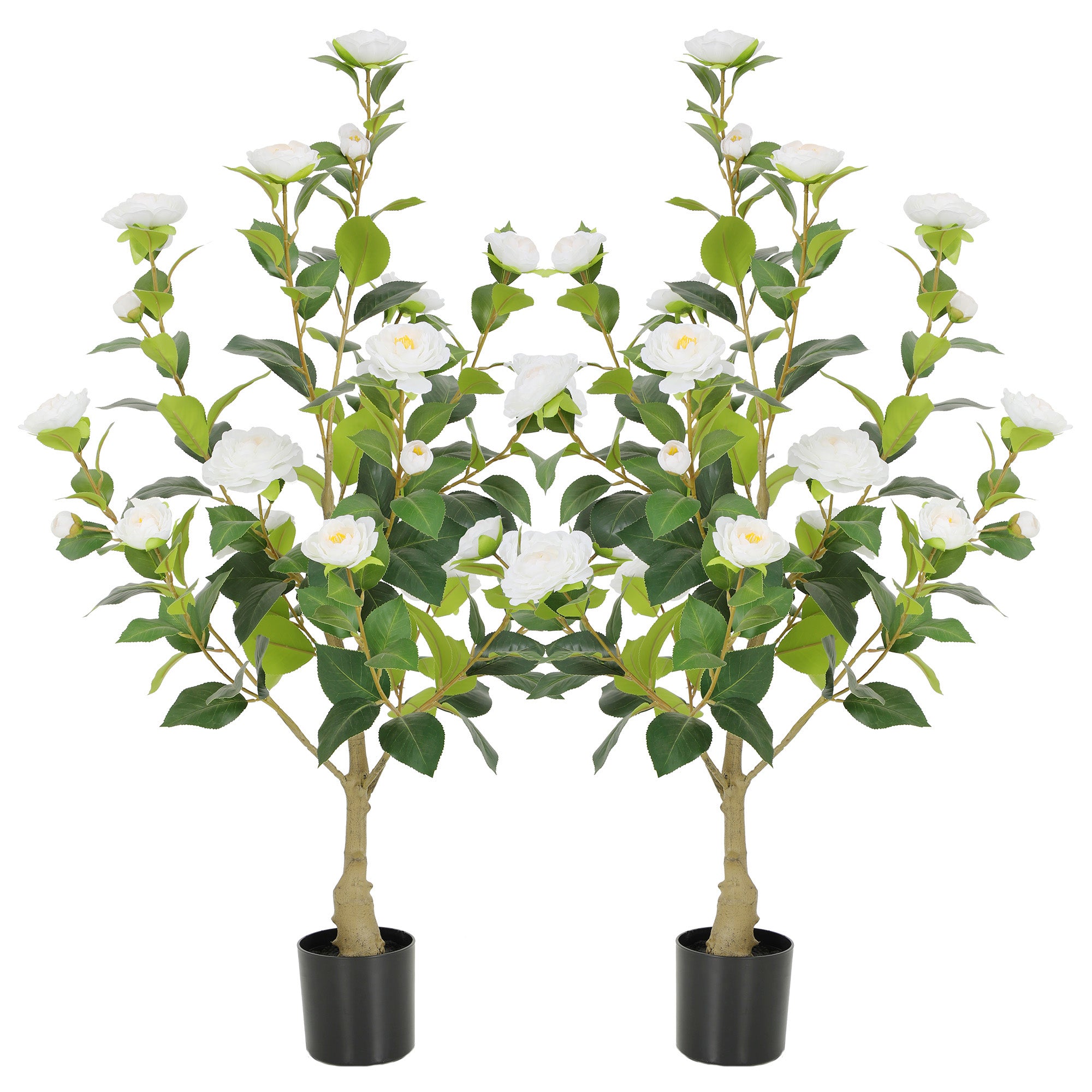 RosyHaven Full 2ft/3ft/4ft/5ft Artificial Camellia Tree with Realistic White/Pink/Red/Yellow/Orange Camellia Flowers, Fake Camellia Tree, Faux Camellia Tree outdoor for Front Door Porch Patio Garden Yard Pool Room Decor,2Pack