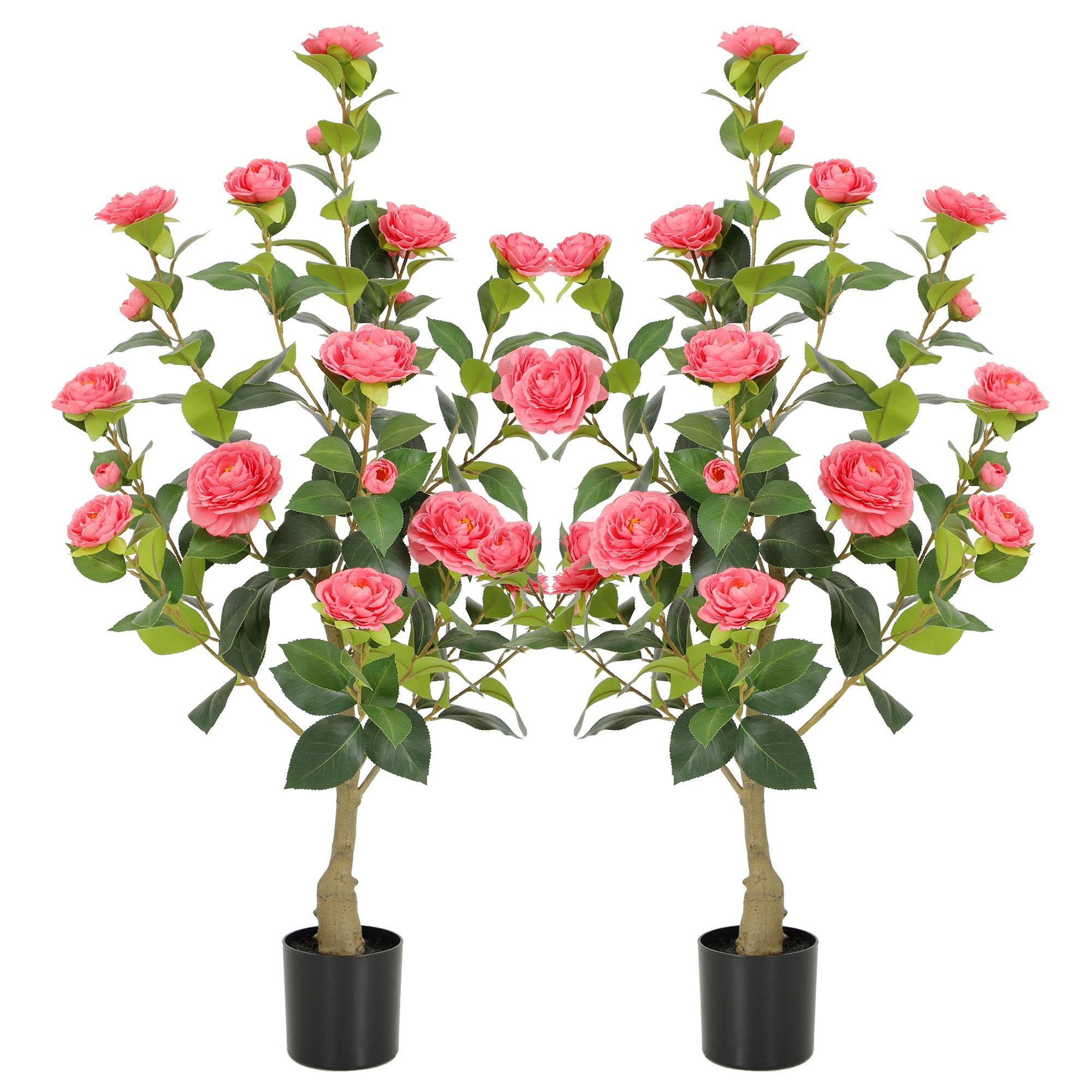 RosyHaven Full 2ft/3ft/4ft/5ft Artificial Camellia Tree with Realistic White/Pink/Red/Yellow/Orange Camellia Flowers, Fake Camellia Tree, Faux Camellia Tree outdoor for Front Door Porch Patio Garden Yard Pool Room Decor,2Pack