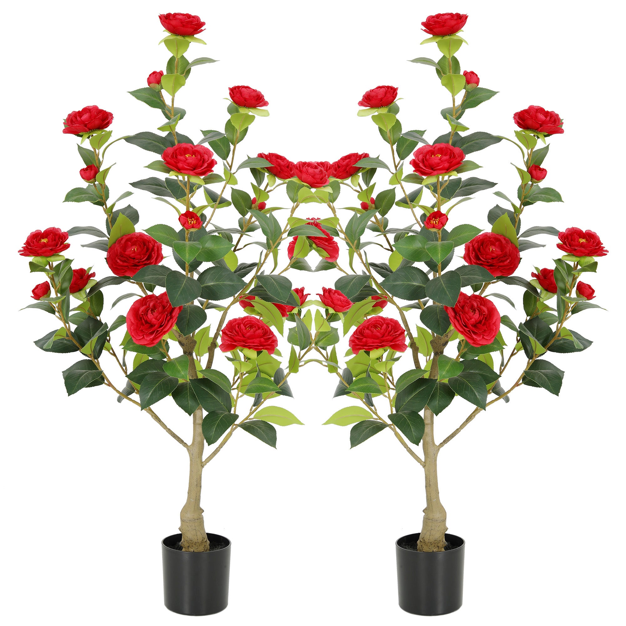 RosyHaven Full 2ft/3ft/4ft/5ft Artificial Camellia Tree with Realistic White/Pink/Red/Yellow/Orange Camellia Flowers, Fake Camellia Tree, Faux Camellia Tree outdoor for Front Door Porch Patio Garden Yard Pool Room Decor,2Pack