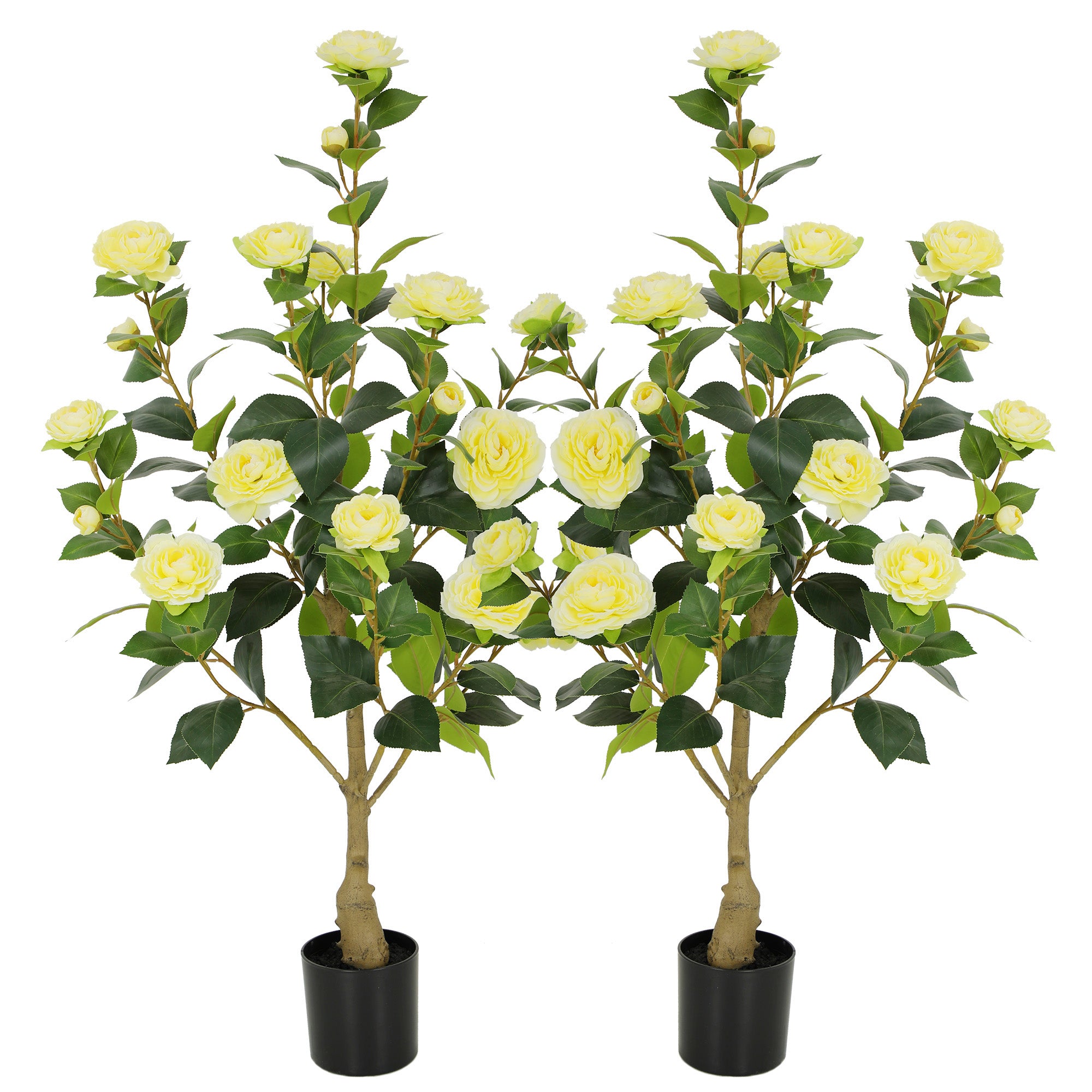 RosyHaven Full 2ft/3ft/4ft/5ft Artificial Camellia Tree with Realistic White/Pink/Red/Yellow/Orange Camellia Flowers, Fake Camellia Tree, Faux Camellia Tree outdoor for Front Door Porch Patio Garden Yard Pool Room Decor,2Pack
