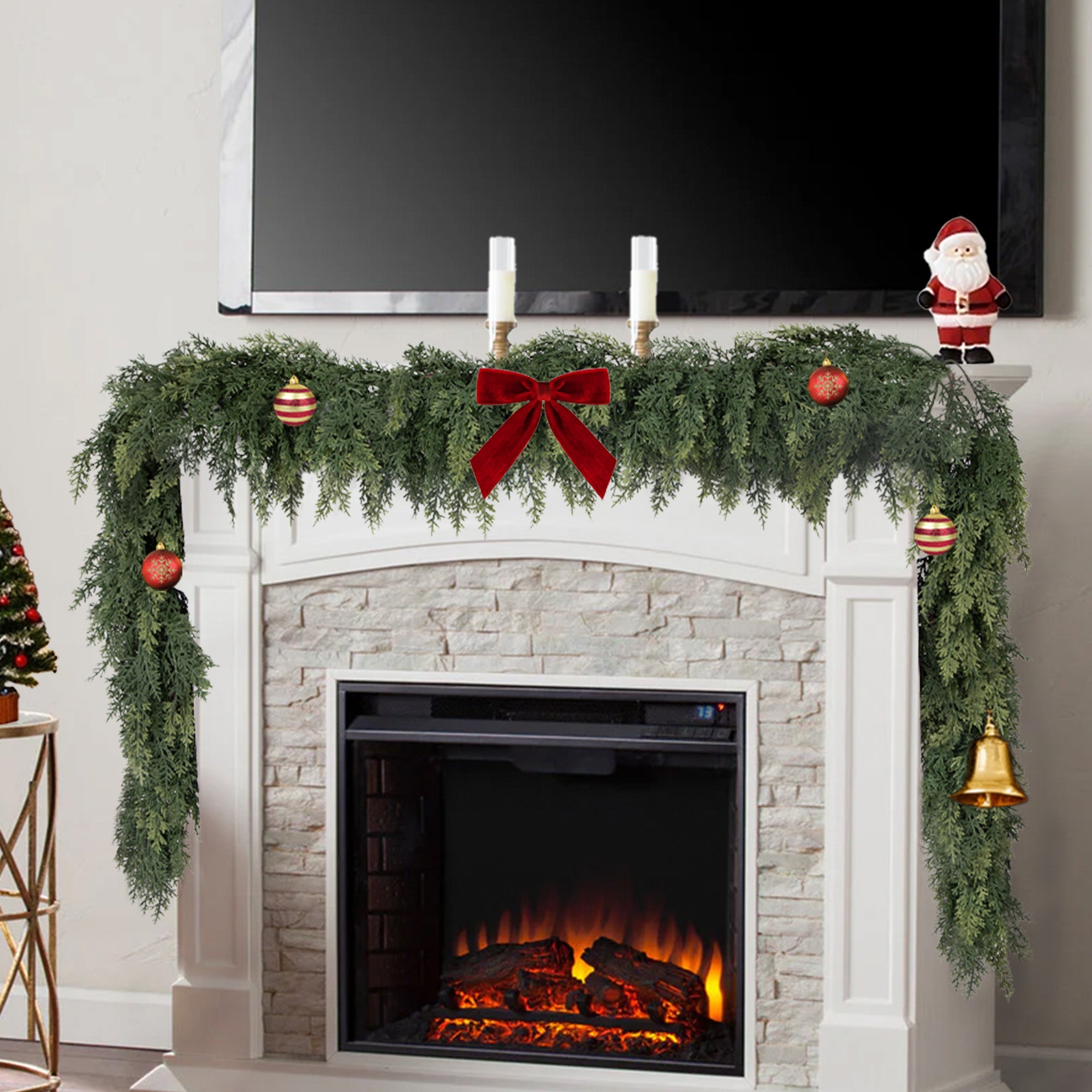 RosyHaven 2Pcs 6ft/9ft/12ft(1pack） Feel Soft Cedar Garland,  Realistic Christmas Cedar Garland with Full & Likelife Branches for Fireplace Table Staircase Window Front Door Decor