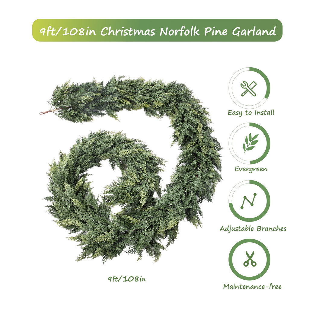 RosyHaven 2Pcs 6ft/9ft/12ft(1pack） Feel Soft Cedar Garland,  Realistic Christmas Cedar Garland with Full & Likelife Branches for Fireplace Table Staircase Window Front Door Decor