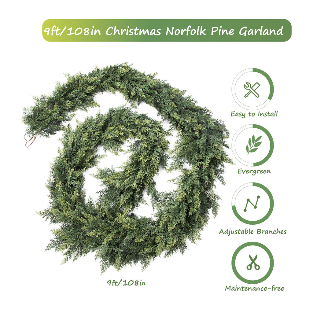 RosyHaven 2Pcs 6ft/9ft/12ft(1pack） Feel Soft Cedar Garland,  Realistic Christmas Cedar Garland with Full & Likelife Branches for Fireplace Table Staircase Window Front Door Decor