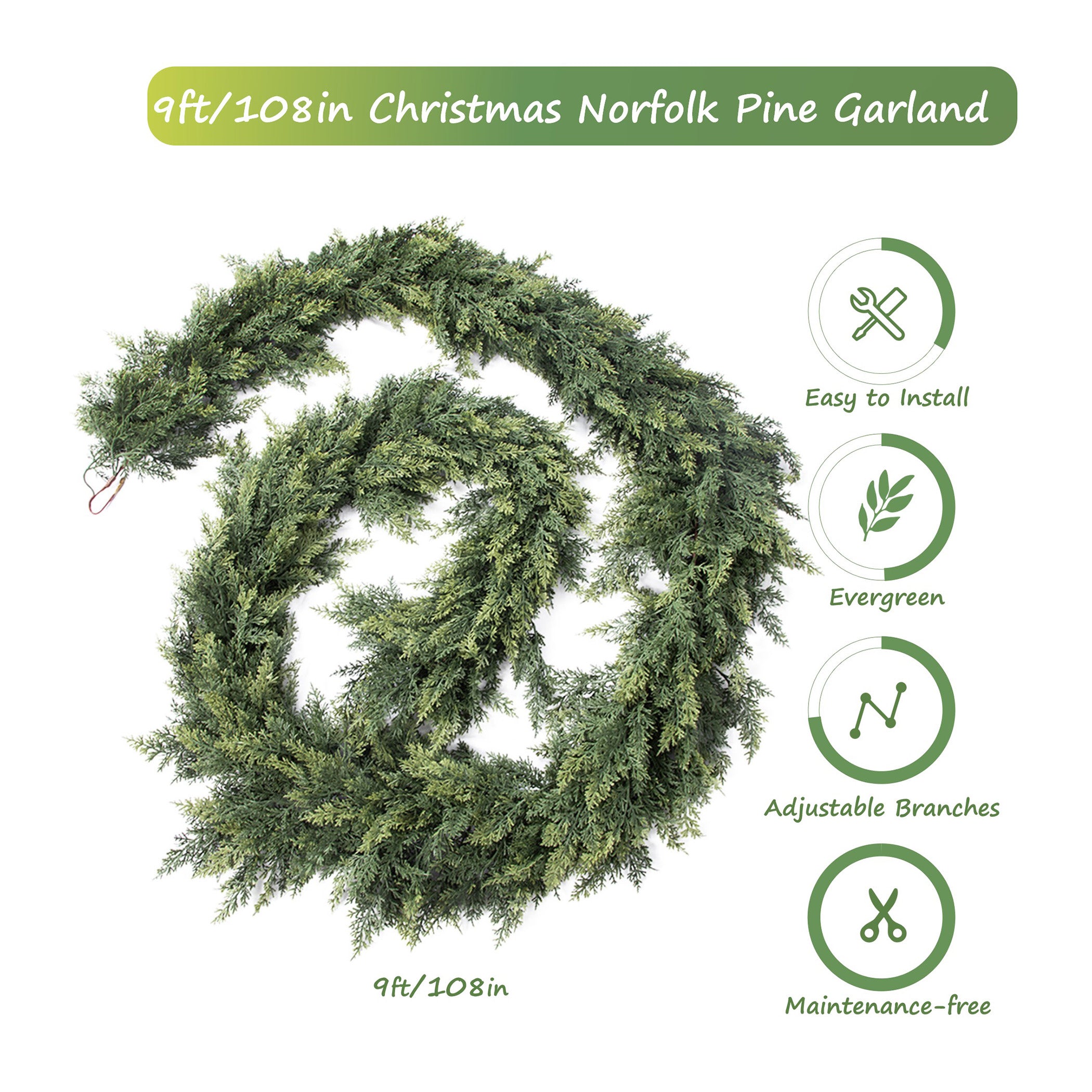 RosyHaven 2Pcs 6ft/9ft/12ft(1pack） Feel Soft Cedar Garland,  Realistic Christmas Cedar Garland with Full & Likelife Branches for Fireplace Table Staircase Window Front Door Decor