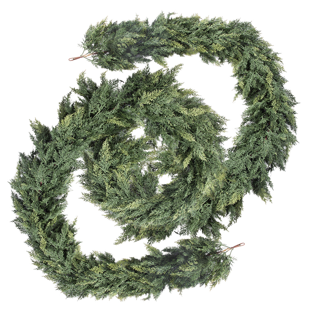 RosyHaven 2Pcs 6ft/9ft/12ft(1pack） Feel Soft Cedar Garland,  Realistic Christmas Cedar Garland with Full & Likelife Branches for Fireplace Table Staircase Window Front Door Decor