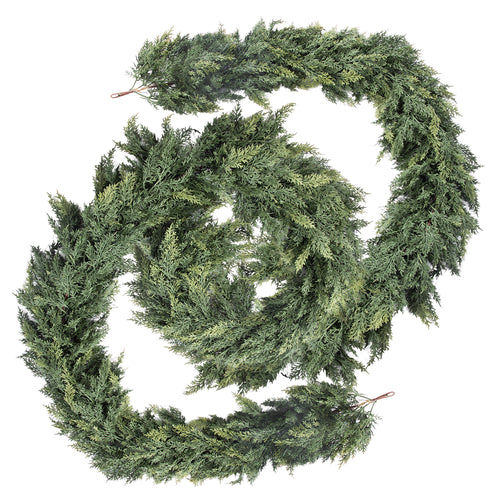 RosyHaven 2Pcs 6ft/9ft/12ft(1pack） Feel Soft Cedar Garland,  Realistic Christmas Cedar Garland with Full & Likelife Branches for Fireplace Table Staircase Window Front Door Decor