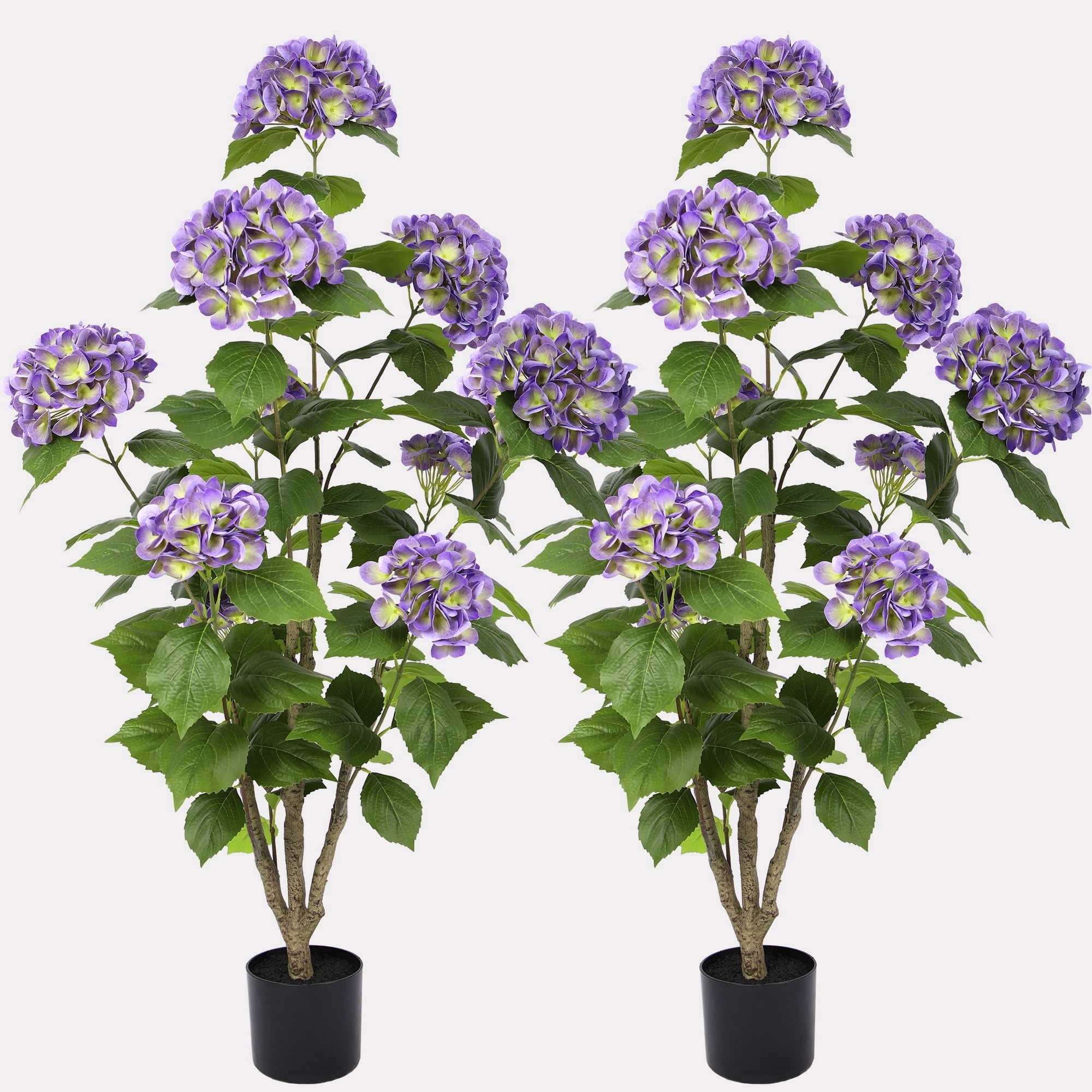 RosyHaven 4ft Real Touch Faux Hydrangea Tree Outdoor with Realistic & Waterproof Premium Latex Flowers,2Pack 48"Artificial Hydrangea Tree,Fake Outdoor Plants for Porch Patio Garden Room Decor,Purple