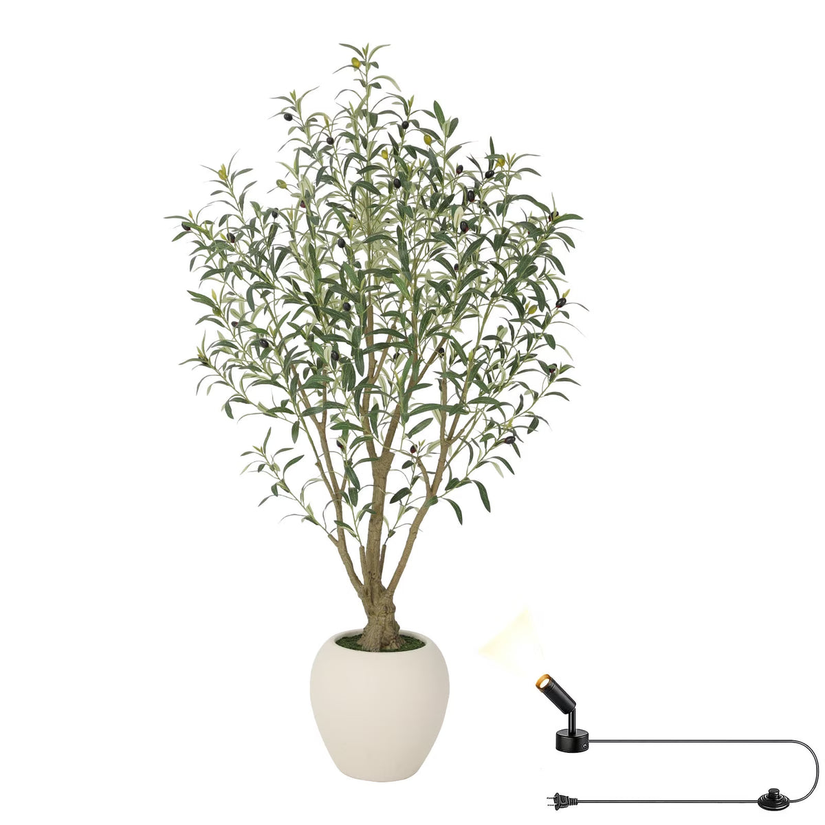 RosyHaven 5/6/7/8/8.1/9ft Super Full Artificial Olive Tree with Minimalist Planter(Size: D11.8"*H10.7"/D15.8"*H13.5"/D18.4"*H16.5"),Warm White Spotlight,108"Tall Faux Olive Tree for Living Room Bedroom Patio Balcony Corner Decor