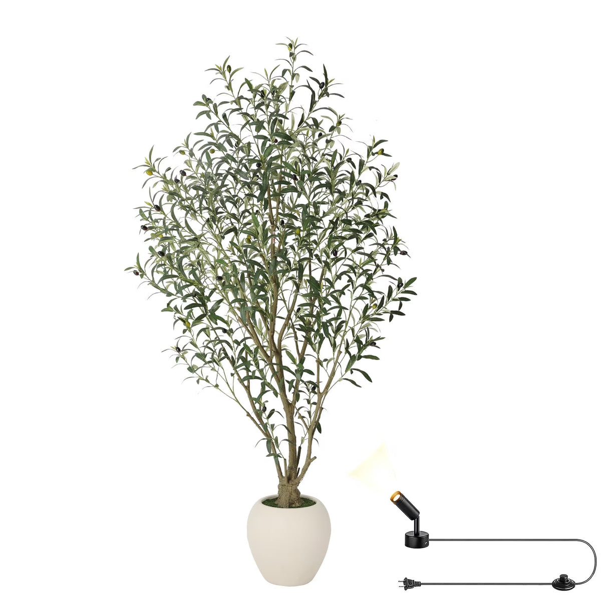 RosyHaven 5/6/7/8/8.1/9ft Super Full Artificial Olive Tree with Minimalist Planter(Size: D11.8"*H10.7"/D15.8"*H13.5"/D18.4"*H16.5"),Warm White Spotlight,108"Tall Faux Olive Tree for Living Room Bedroom Patio Balcony Corner Decor