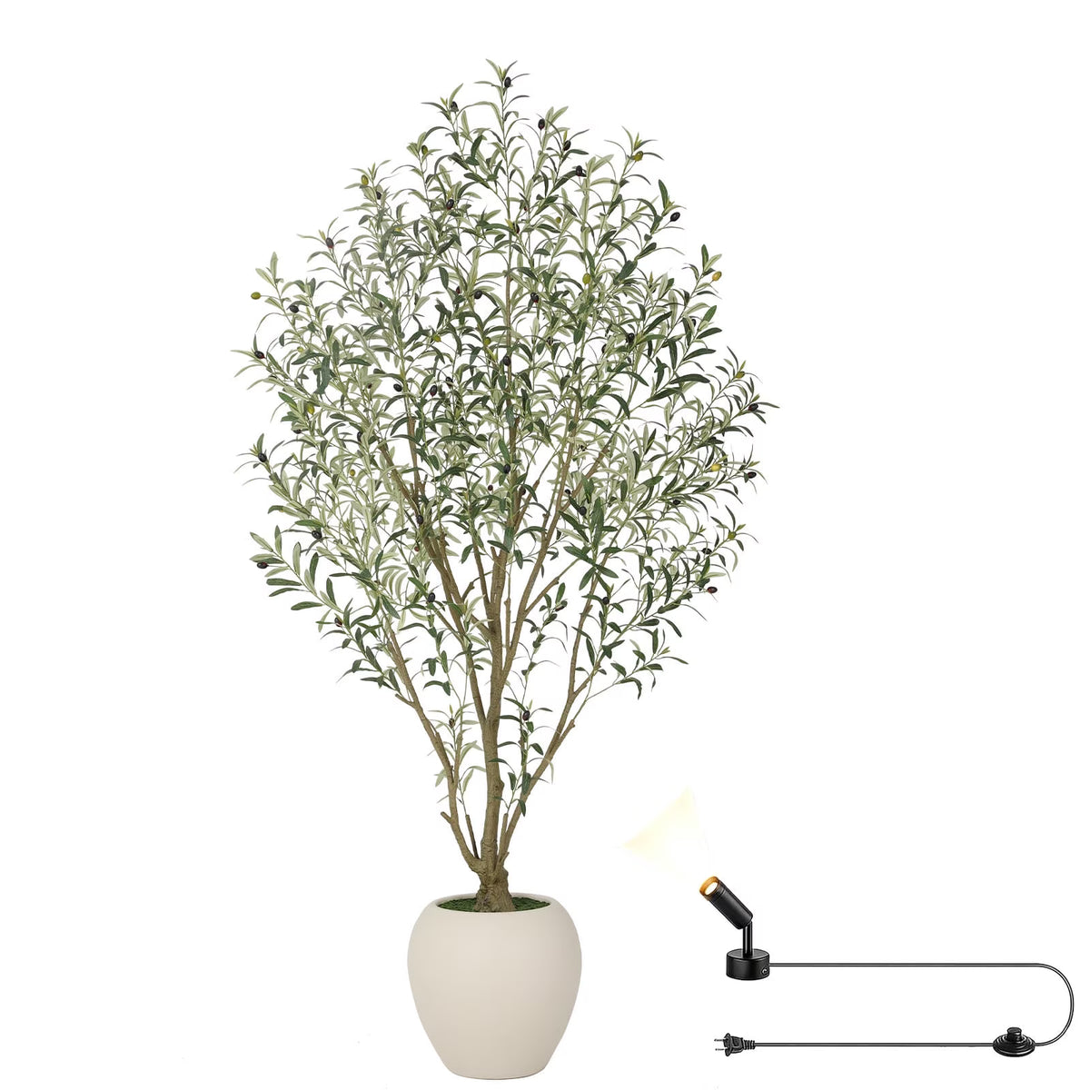 RosyHaven 5/6/7/8/8.1/9ft Super Full Artificial Olive Tree with Minimalist Planter(Size: D11.8"*H10.7"/D15.8"*H13.5"/D18.4"*H16.5"),Warm White Spotlight,108"Tall Faux Olive Tree for Living Room Bedroom Patio Balcony Corner Decor