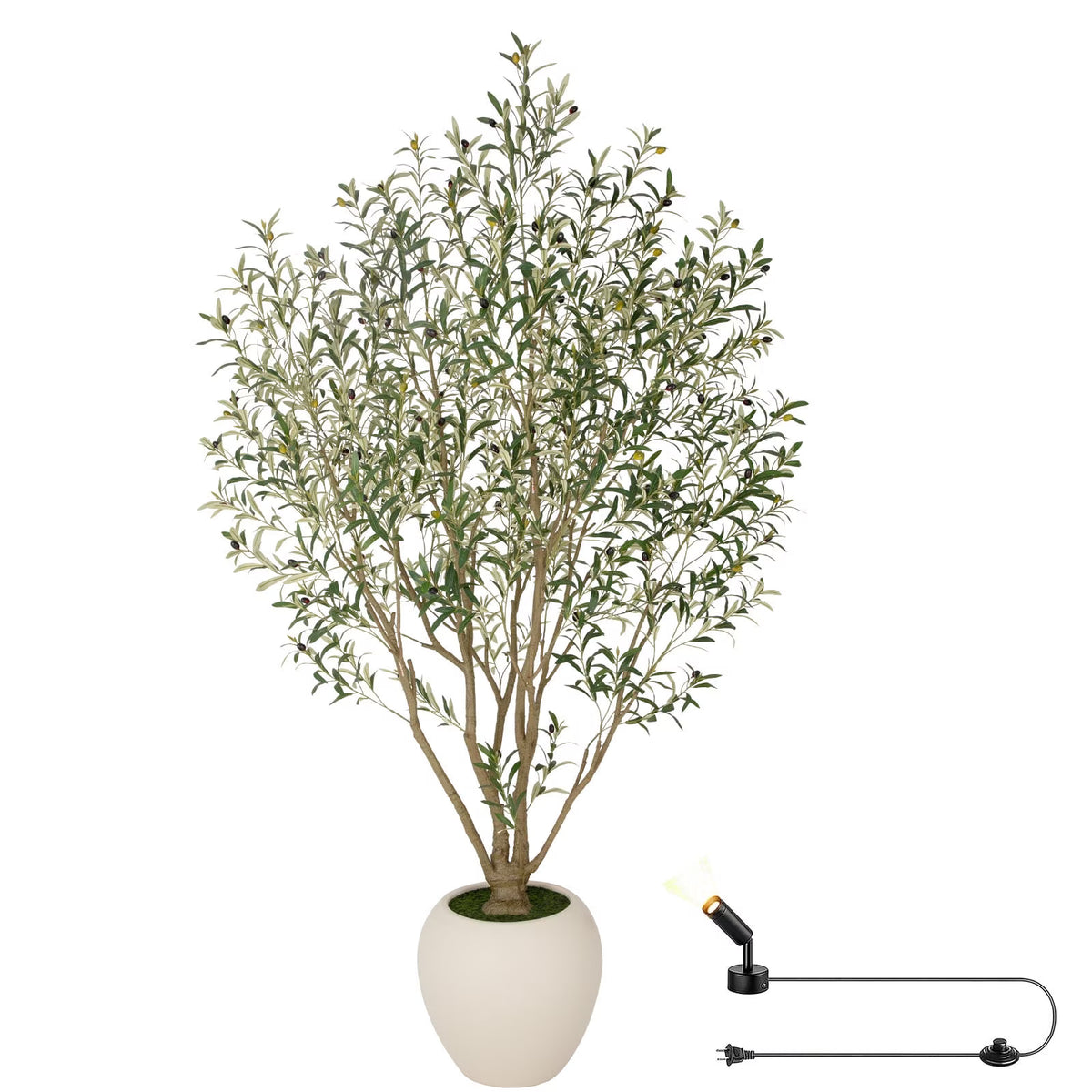 RosyHaven 5/6/7/8/8.1/9ft Super Full Artificial Olive Tree with Minimalist Planter(Size: D11.8"*H10.7"/D15.8"*H13.5"/D18.4"*H16.5"),Warm White Spotlight,108"Tall Faux Olive Tree for Living Room Bedroom Patio Balcony Corner Decor
