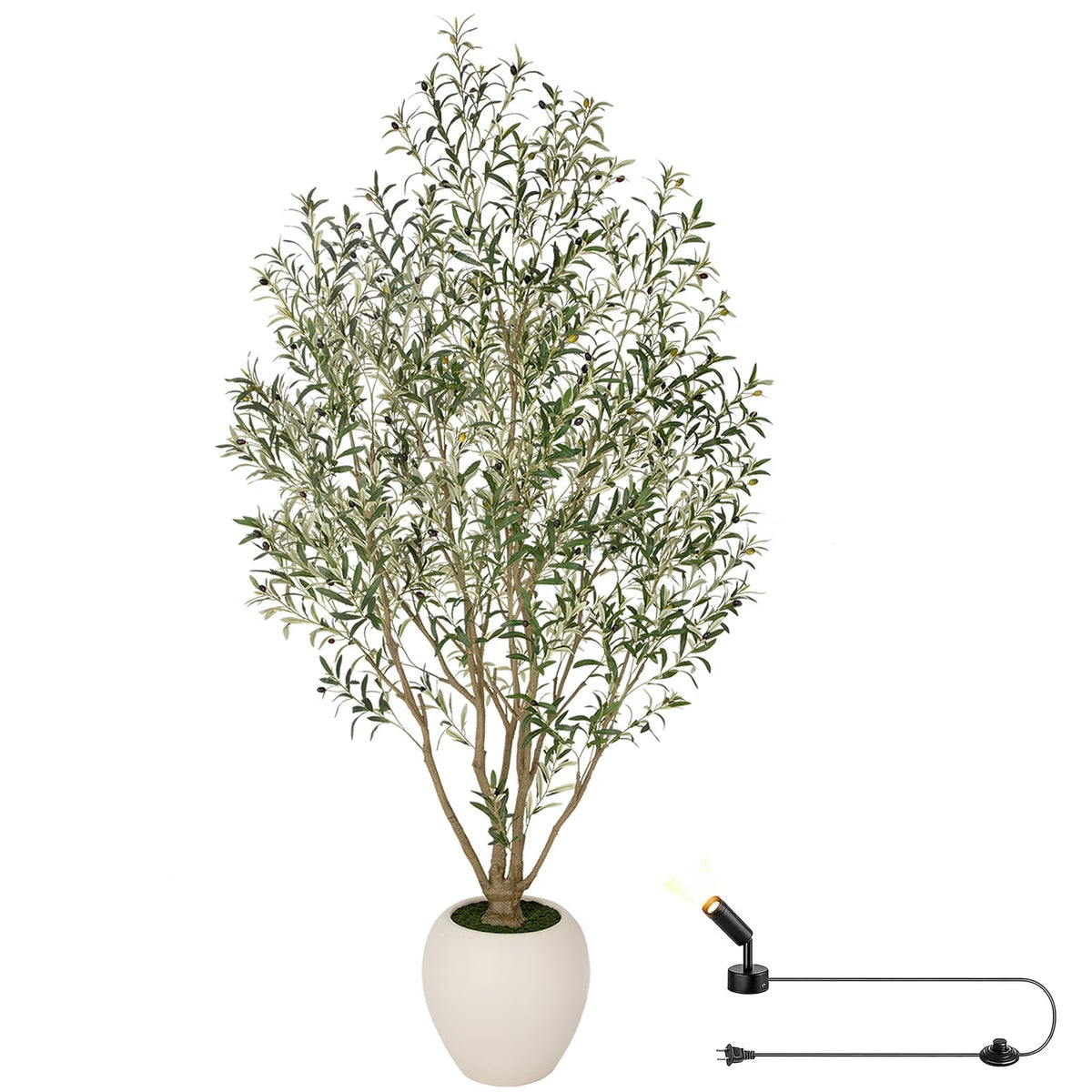 RosyHaven 5/6/7/8/8.1/9ft Super Full Artificial Olive Tree with Minimalist Planter(Size: D11.8"*H10.7"/D15.8"*H13.5"/D18.4"*H16.5"),Warm White Spotlight,108"Tall Faux Olive Tree for Living Room Bedroom Patio Balcony Corner Decor