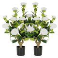 RosyHaven 2Pack 2ft Artificial Camellia Tree with Realistic White Flowers, 24"Fake Camellia Tree, Faux Camellia Tree outdoor with Camellia Flowers for Front Door Porch Patio Garden Yard Pool Room Dec