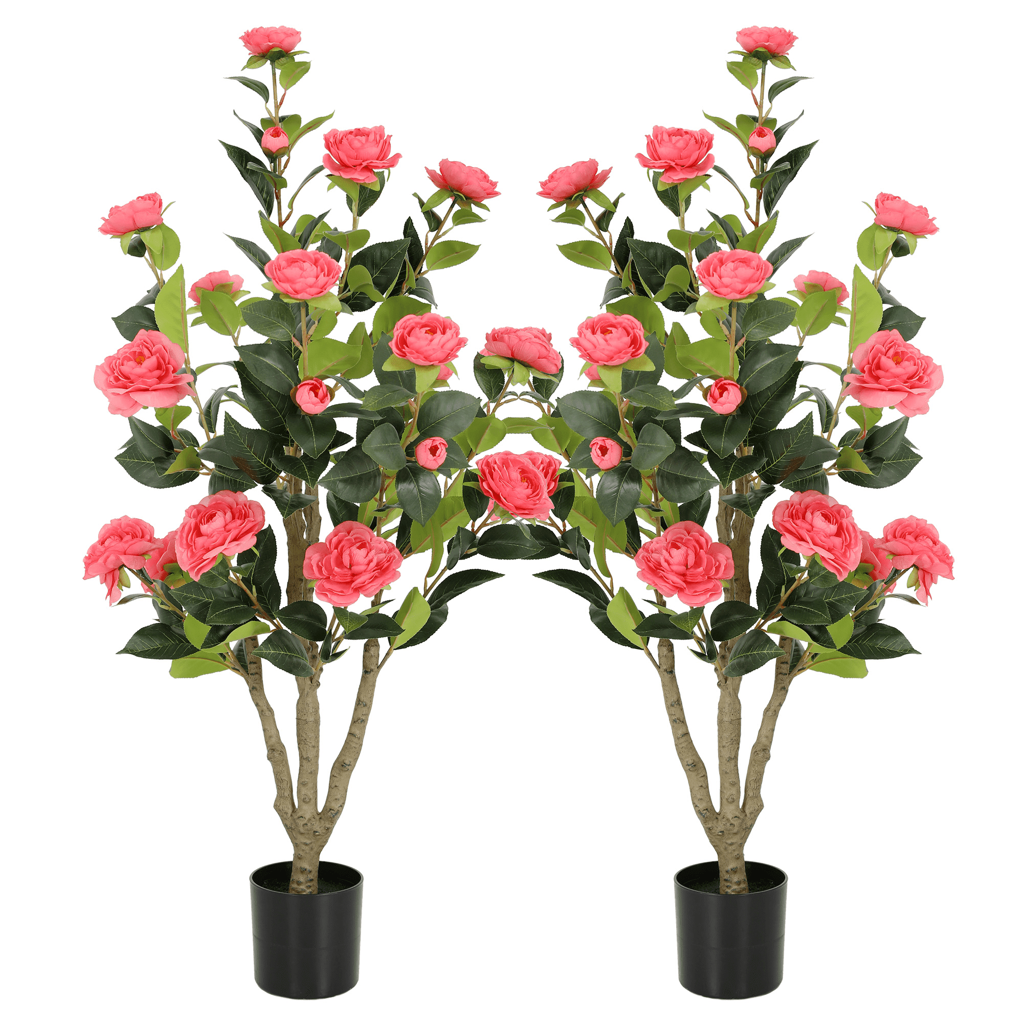 RosyHaven 2Pack 2ft Artificial Camellia Tree with Realistic White Flowers, 24"Fake Camellia Tree, Faux Camellia Tree outdoor with Camellia Flowers for Front Door Porch Patio Garden Yard Pool Room Dec