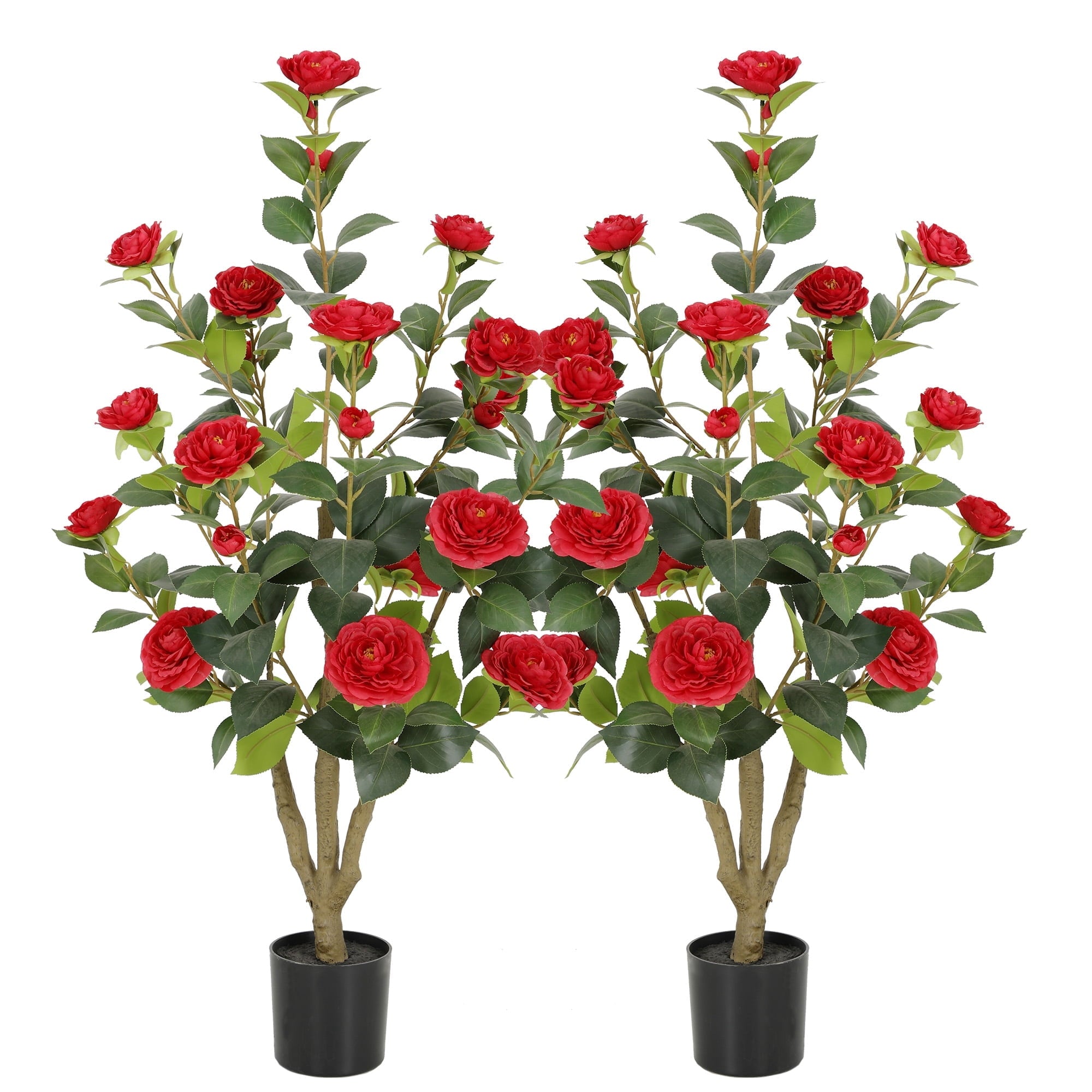 RosyHaven 2Pack 2ft Artificial Camellia Tree with Realistic White Flowers, 24"Fake Camellia Tree, Faux Camellia Tree outdoor with Camellia Flowers for Front Door Porch Patio Garden Yard Pool Room Dec