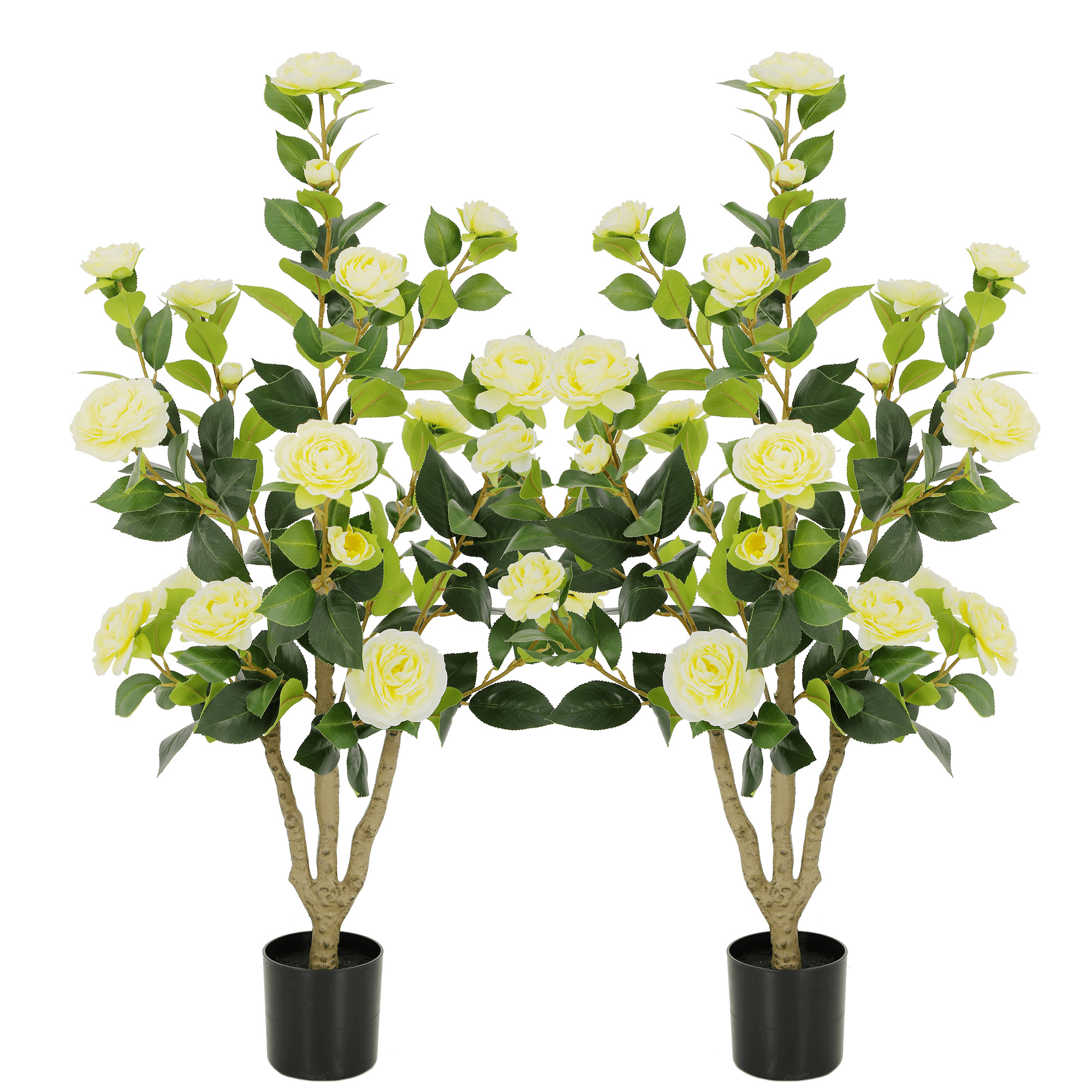 RosyHaven 2Pack 2ft Artificial Camellia Tree with Realistic White Flowers, 24"Fake Camellia Tree, Faux Camellia Tree outdoor with Camellia Flowers for Front Door Porch Patio Garden Yard Pool Room Dec