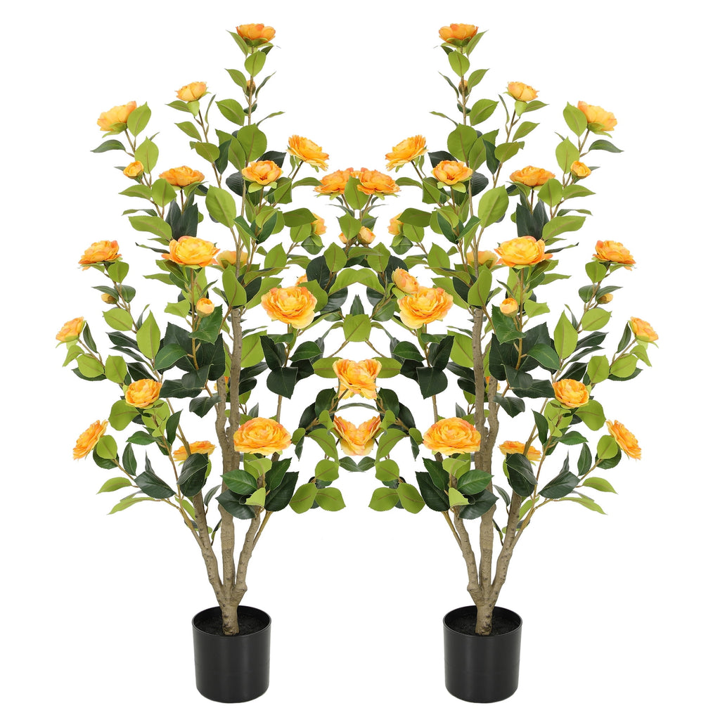 RosyHaven 2Pack 2ft Artificial Camellia Tree with Realistic White Flowers, 24"Fake Camellia Tree, Faux Camellia Tree outdoor with Camellia Flowers for Front Door Porch Patio Garden Yard Pool Room Dec