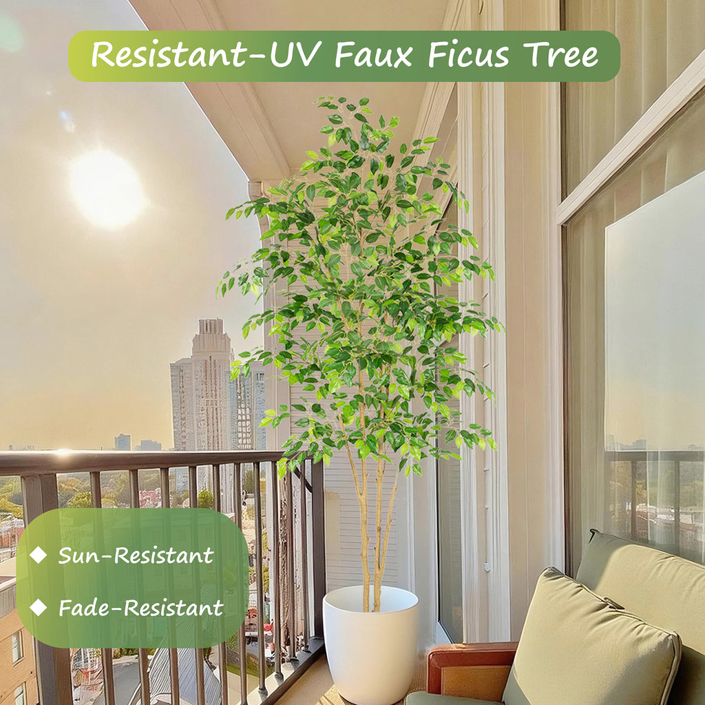 RosyHaven 5ft/6ft/7ft/8ft Real Touch Artificial Ficus Tree , Resistant UV Faux Ficus Tree with Waterproof Leaves and Realitic Trunks for Living Room Bedroom Dining Room Balcony Yard Patio Decor
