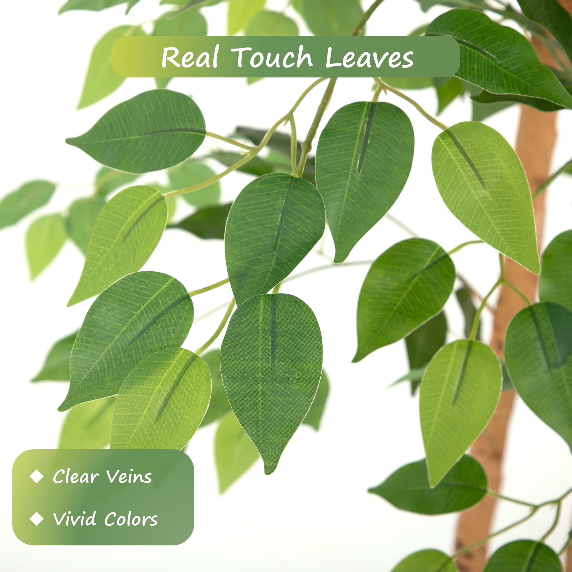 RosyHaven 7ft Resistant UV Artificial Ficus Tree with Exquisite White Planter, Real Wood Trunks, 84"Real Touch Faux Ficus Tree, Fake Ficus Tree Indoor for Living Room Bedroom Dining Room Balcony Pati