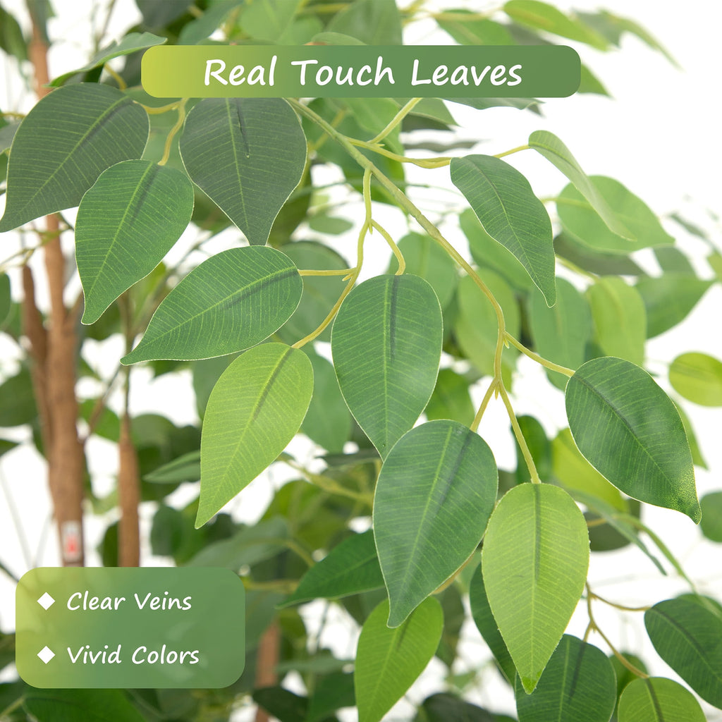 RosyHaven 7ft Real Touch Artificial Ficus Tree with Real Wood Trunks and Waterproof Leaves, 84"Resistant UV Faux Ficus Tree for Living Room Bedroom Dining Room Balcony Yard Patio Decor