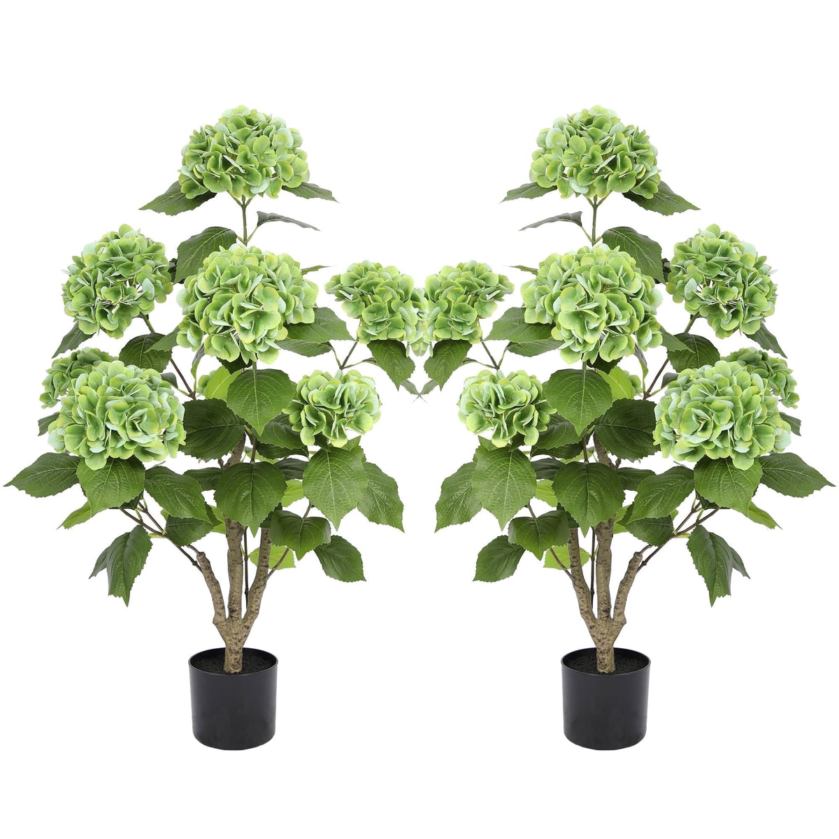 RosyHaven 2/3/4ft Real Touch Faux Hydrangea Tree Outdoor with Realistic Premium Latex Flowers,2Pack Artificial Hydrangea Tree,Fake Outdoor Plants for Porch Patio Garden Room Decor,Green