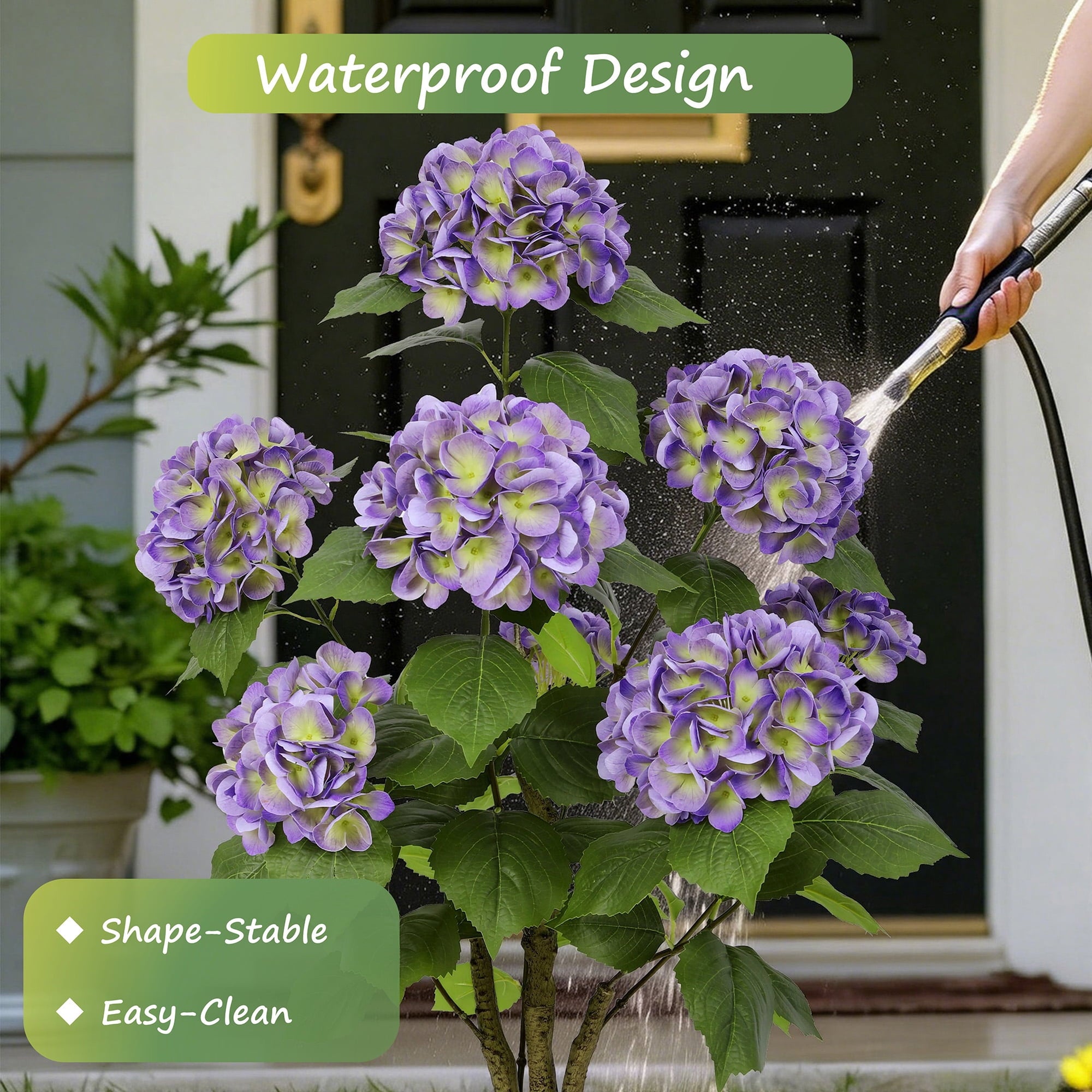 RosyHaven 4ft Real Touch Faux Hydrangea Tree Outdoor with Realistic & Waterproof Premium Latex Flowers,2Pack 48"Artificial Hydrangea Tree,Fake Outdoor Plants for Porch Patio Garden Room Decor,Purple