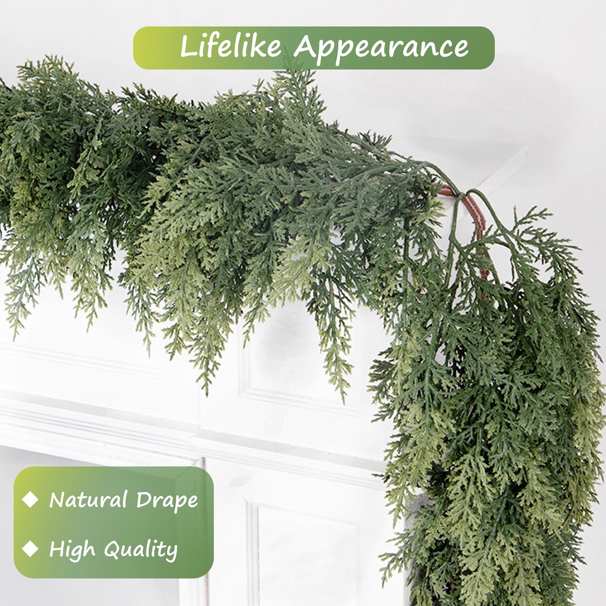 RosyHaven 2Pcs 6ft/9ft/12ft(1pack） Feel Soft Cedar Garland,  Realistic Christmas Cedar Garland with Full & Likelife Branches for Fireplace Table Staircase Window Front Door Decor