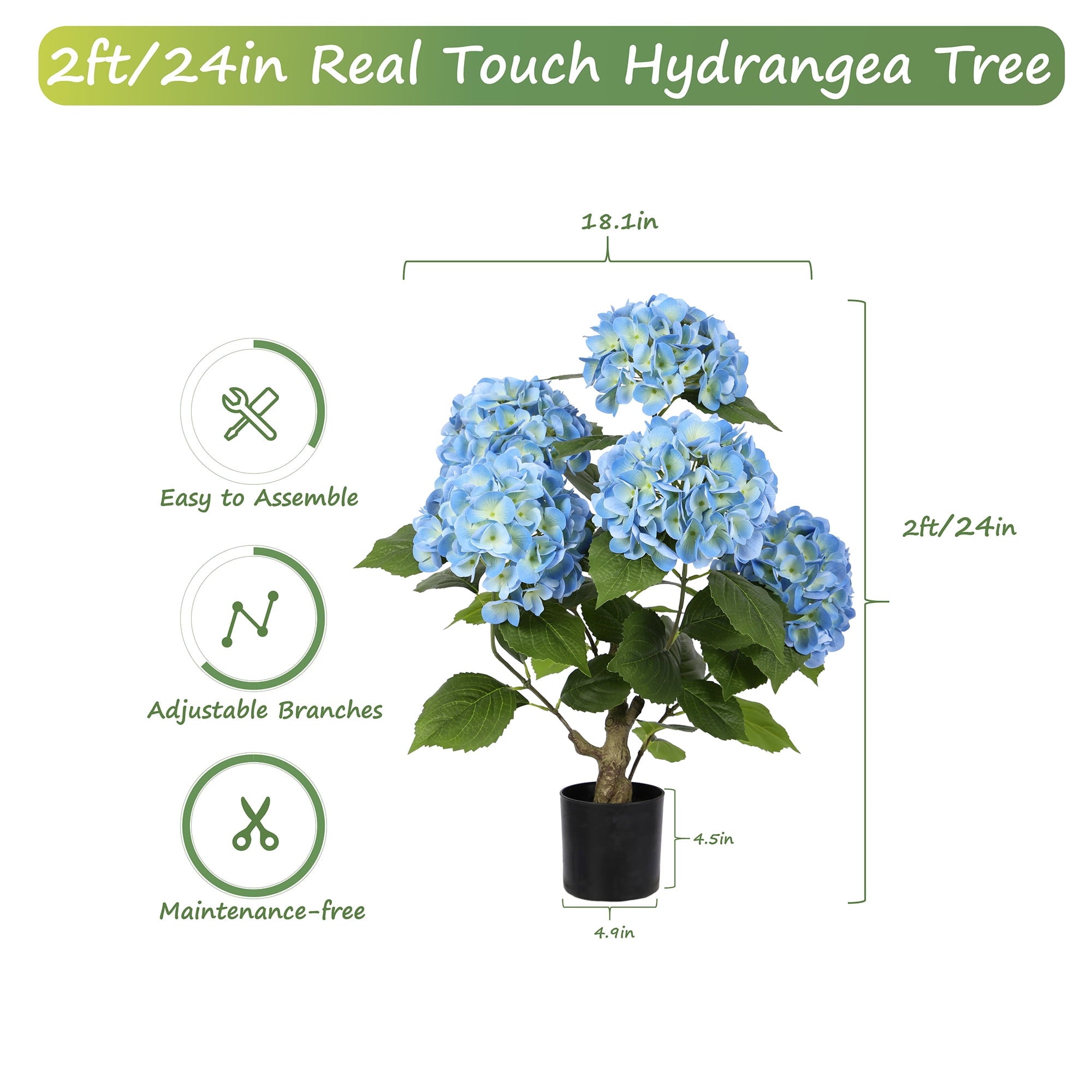 RosyHaven 4ft Real Touch Faux Hydrangea Tree Outdoor with Realistic & Waterproof Premium Latex Flowers,2Pack 48"Artificial Hydrangea Tree,Fake Outdoor Plants for Porch Patio Garden Room Decor,Purple