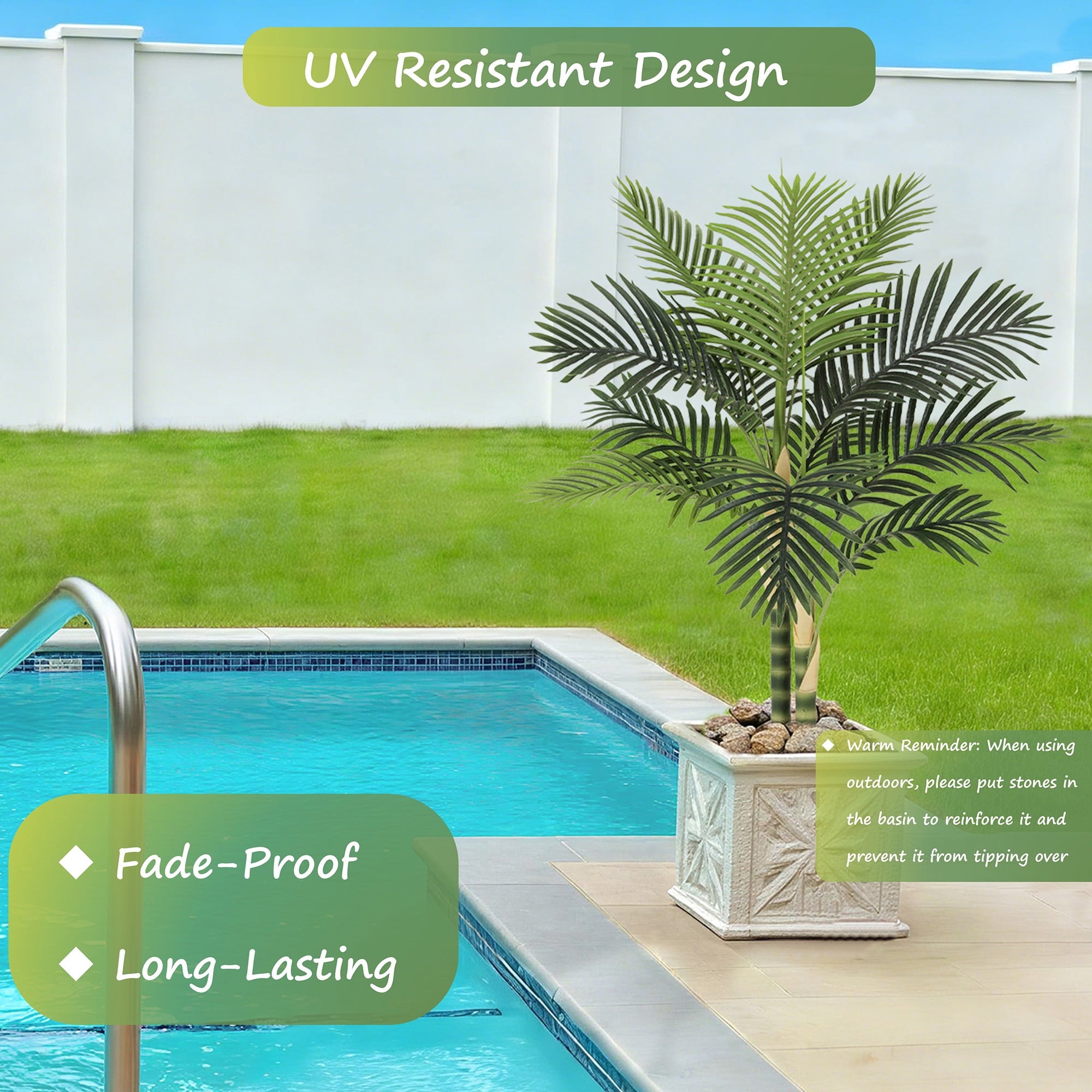 RosyHaven 5ft UV Resistant Artificial Golden Cane Palm Tree with Full Leaves and Realistic Trunks,60"Faux Palm Tree,Fake Palm Tree for Poolside Patio Living Room Balcony Outdoor Indoor Decor