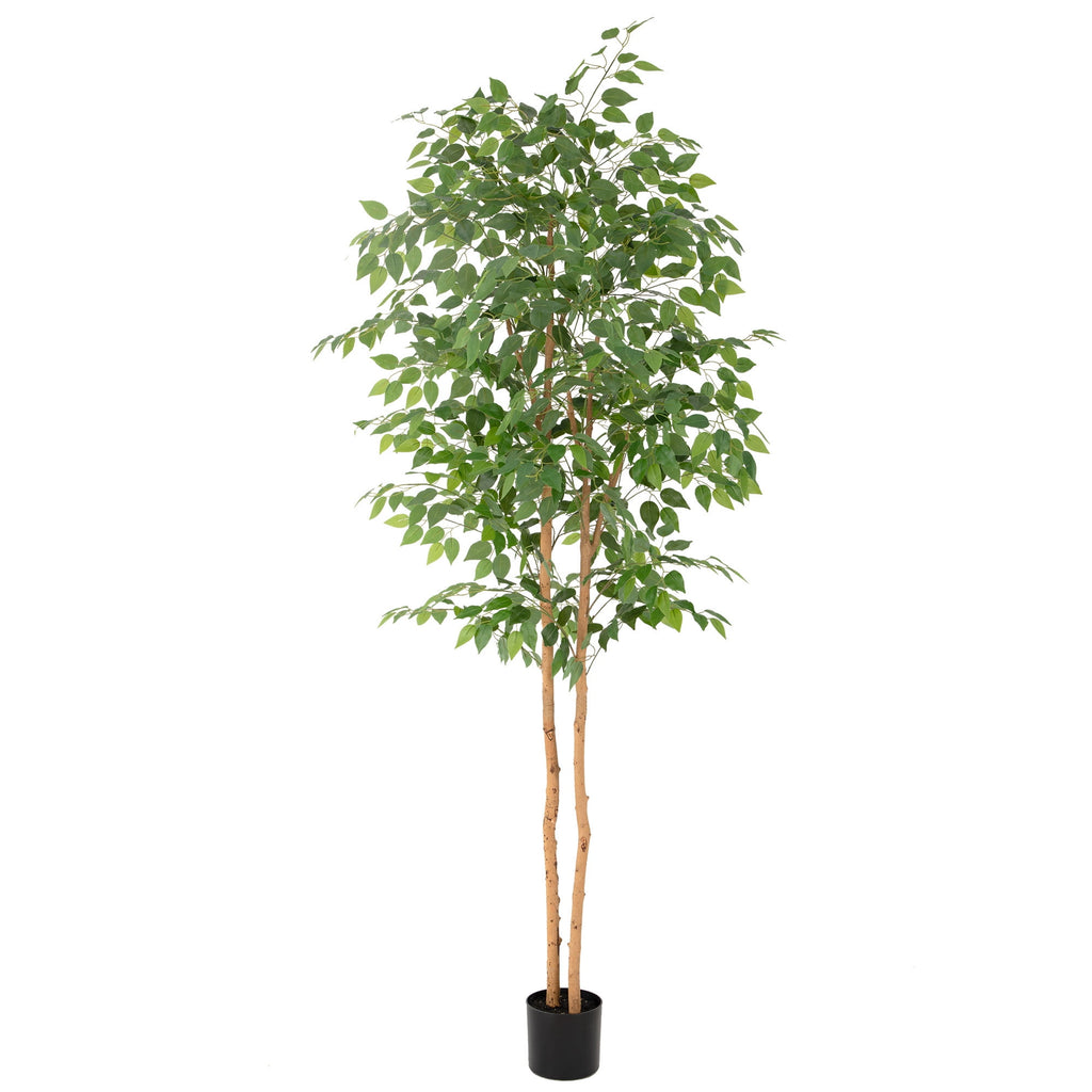 RosyHaven 7ft Real Touch Artificial Ficus Tree with Real Wood Trunks and Waterproof Leaves, 84"Resistant UV Faux Ficus Tree for Living Room Bedroom Dining Room Balcony Yard Patio Decor